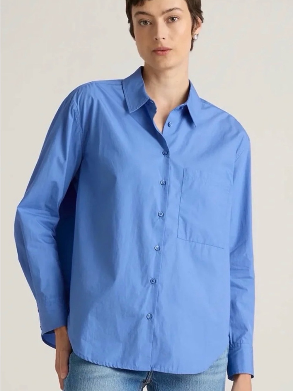 Quince Poplin Organic Cotton Blue Relaxed Button-Up